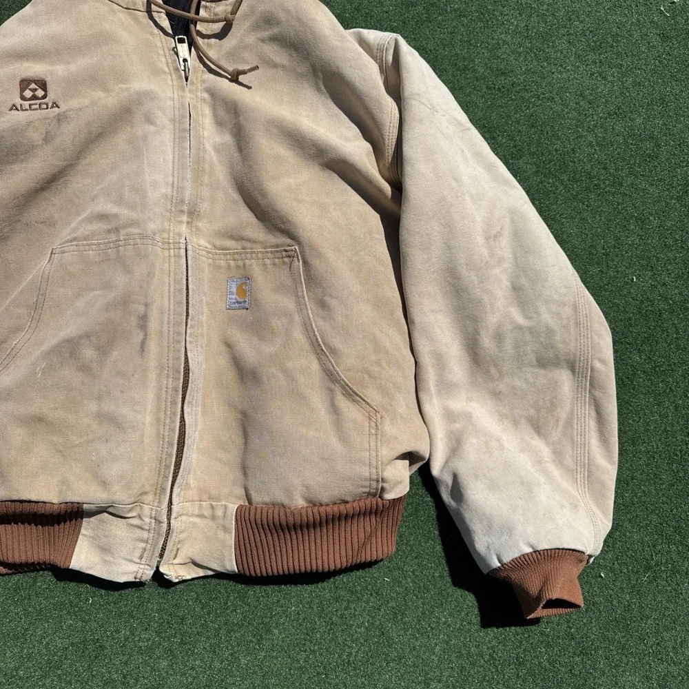 Mens Carhartt Washed Duck Canvas Hoodie Jacket Large Tan
